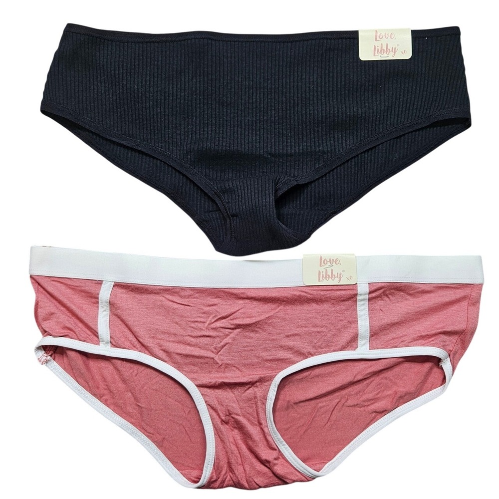 Love Libby Panties Pack of 2 Women's‎ Size L Black Ribbed Pink Comfort Briefs